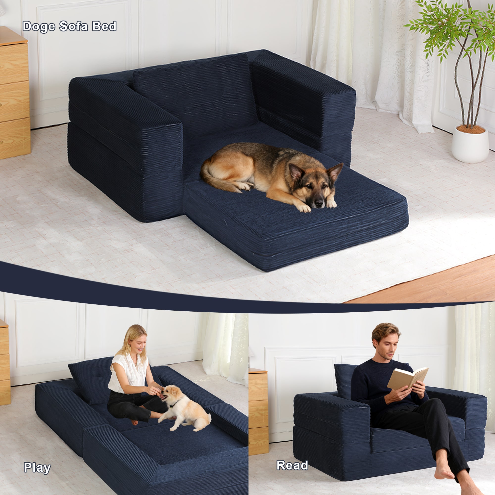 Orthopaedic Compression Sofa Bed For Adults And Pets Dark Blue_voghion.com